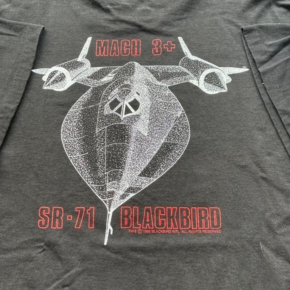 Vintage Mach 3 SR71 Blackbird Double Graphic‎ Tee Shirt 90s Single Stitch Rare